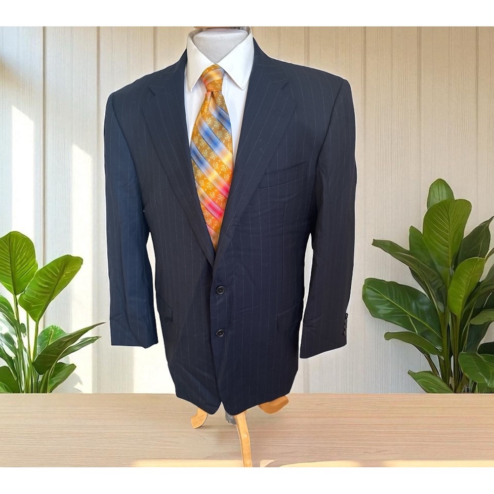 Hickey Freeman‎ Loro Piana 43R Black Pinstripes Tasmanian Super 130s Wool Jacket